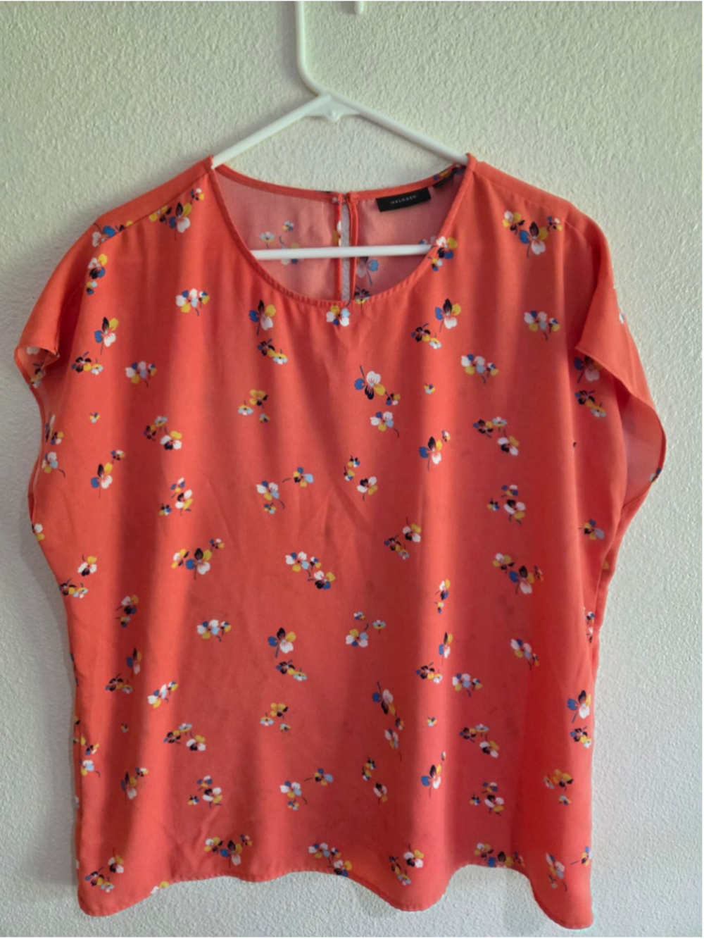 Halogen 1X Coral Floral Print Blouse Short Sleeve Lightweight Top